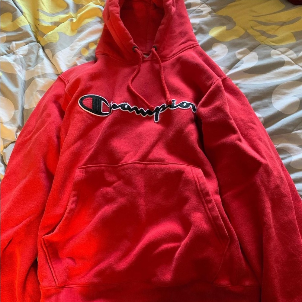 Red champion hoodie